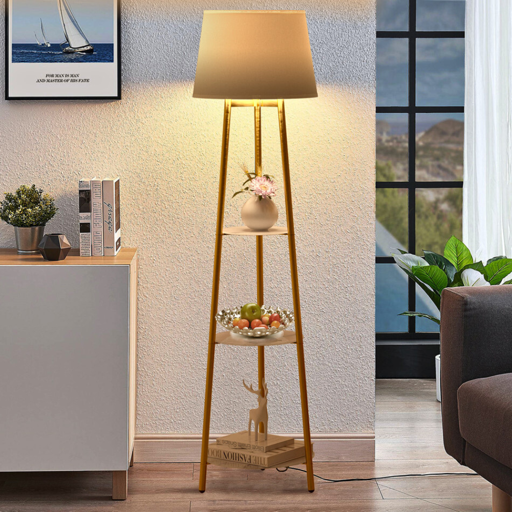 Tall Floor Lamp with 3-Tier Marble Shelves_0