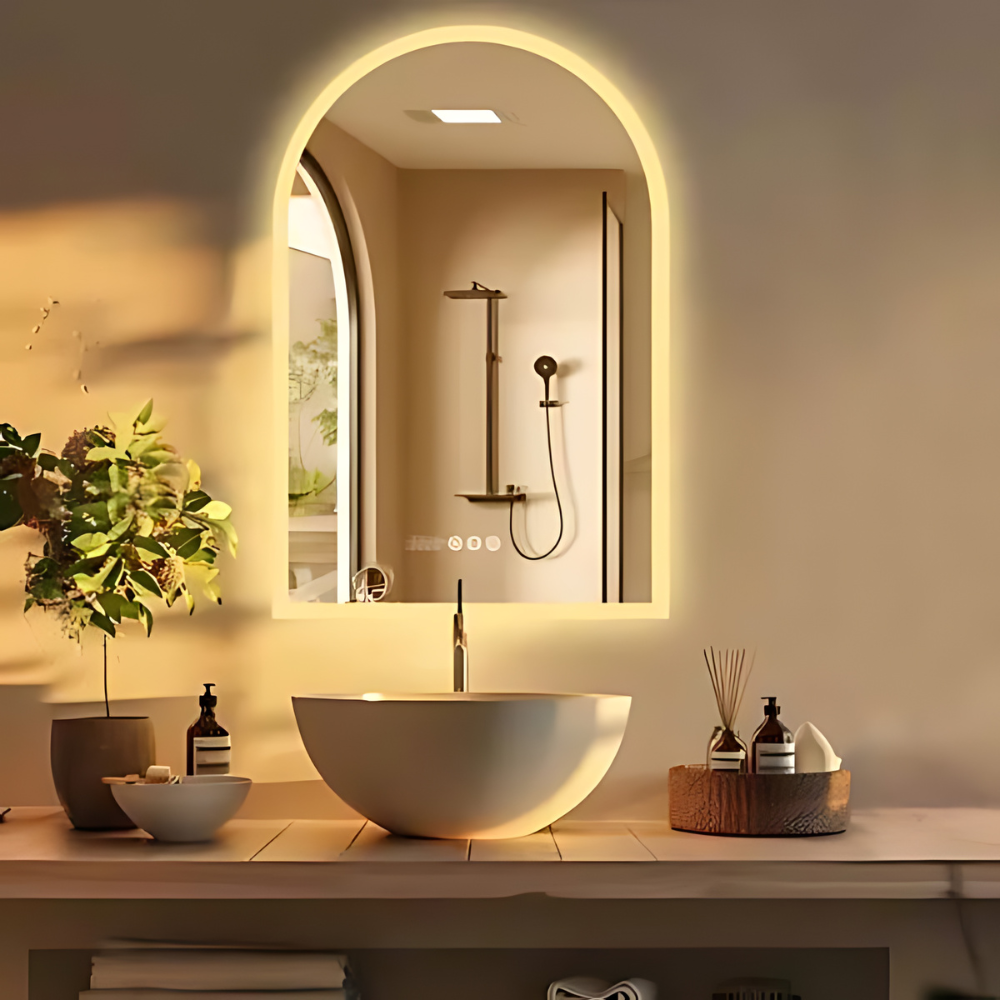 Chic Backlit Bathroom Vanity Mirror with Time and Temperature Display_1