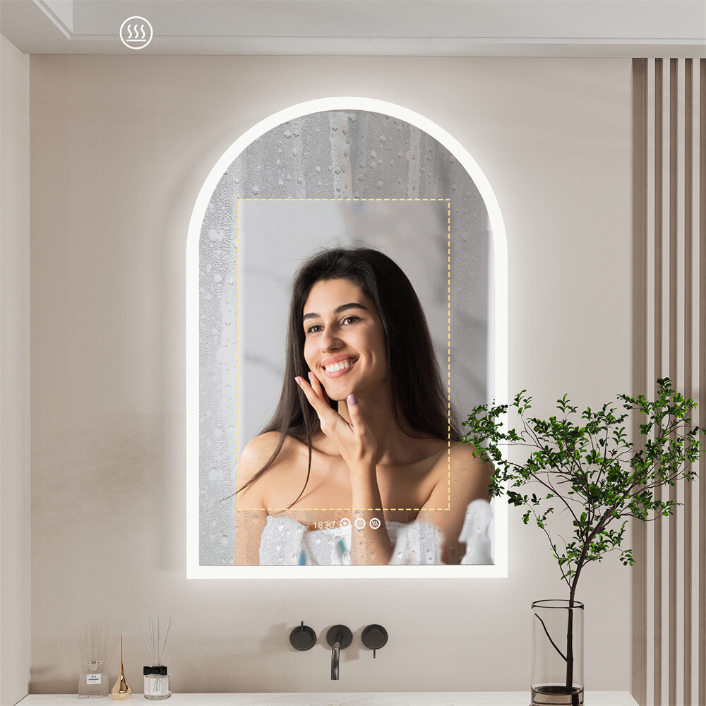 Chic Backlit Bathroom Vanity Mirror with Time and Temperature Display_10