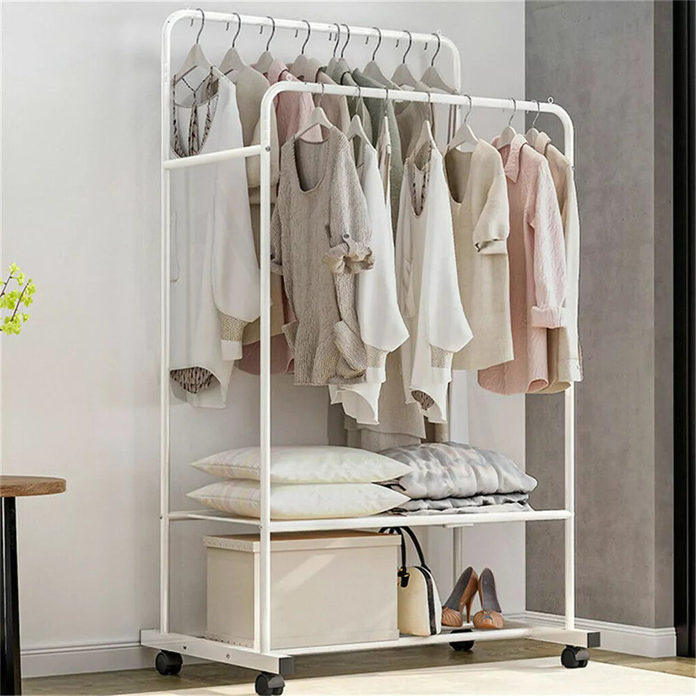 1.5m Clothes Rack Double Rail Rolling Stand Shoes Rack Storage Shelf_0