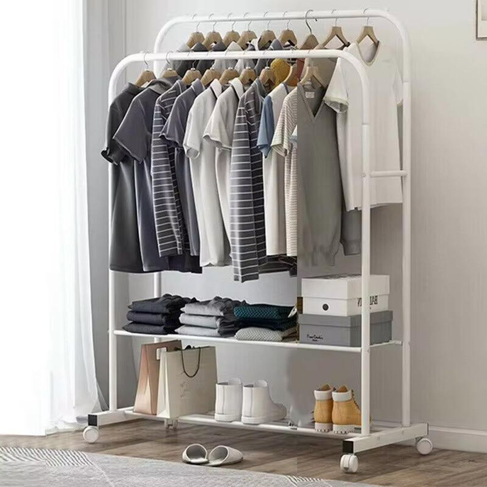 1.5m Clothes Rack Double Rail Rolling Stand Shoes Rack Storage Shelf_1