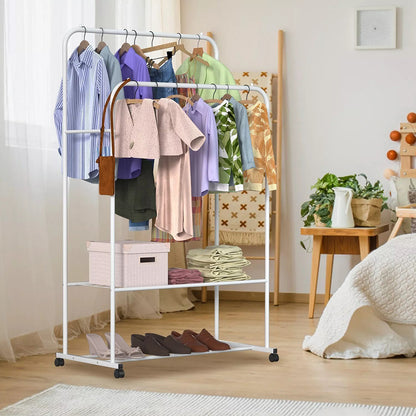 1.5m Clothes Rack Double Rail Rolling Stand Shoes Rack Storage Shelf_2