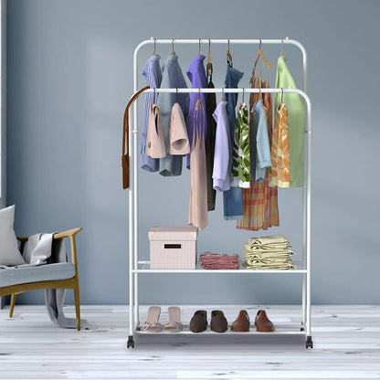 1.5m Clothes Rack Double Rail Rolling Stand Shoes Rack Storage Shelf_3