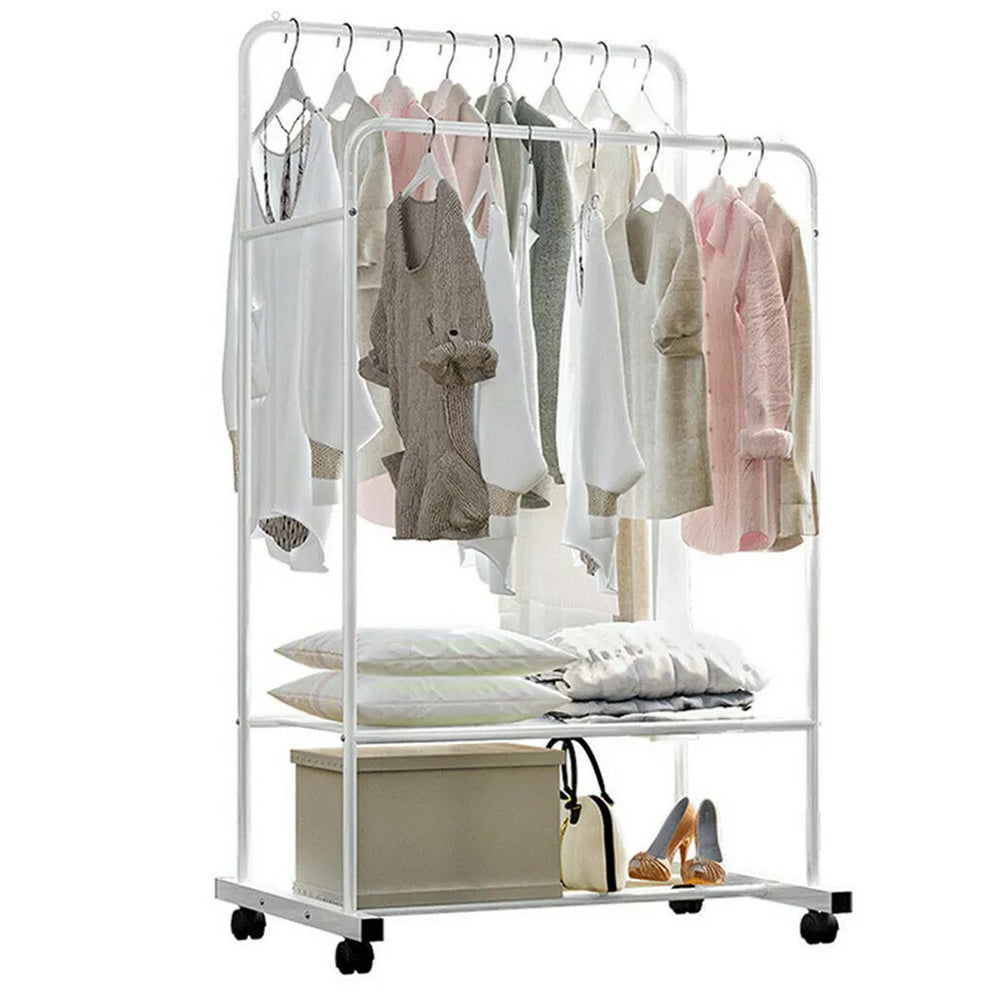 1.5m Clothes Rack Double Rail Rolling Stand Shoes Rack Storage Shelf_6