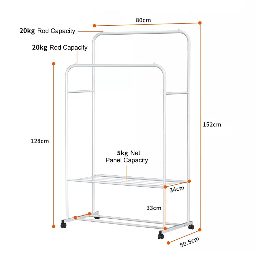 1.5m Clothes Rack Double Rail Rolling Stand Shoes Rack Storage Shelf_8