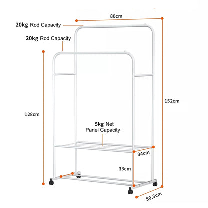 1.5m Clothes Rack Double Rail Rolling Stand Shoes Rack Storage Shelf_8