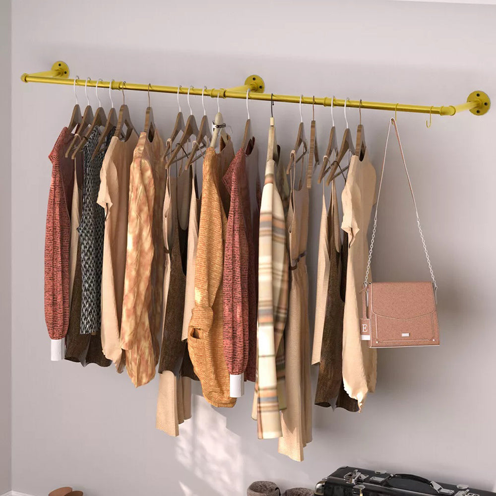 Wall Mounted Iron Clothing Storage Hanger Rod - Gold_1