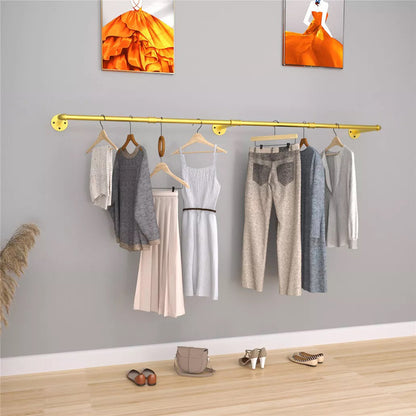 Wall Mounted Iron Clothing Storage Hanger Rod - Gold_2