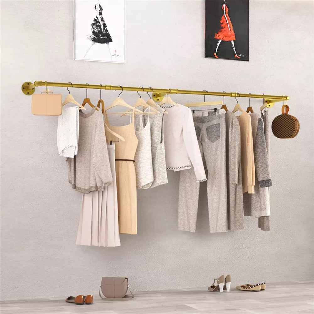 Wall Mounted Iron Clothing Storage Hanger Rod - Gold_7