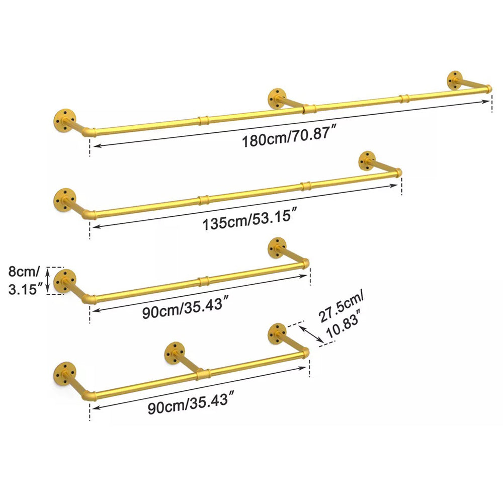 Wall Mounted Iron Clothing Storage Hanger Rod - Gold_8