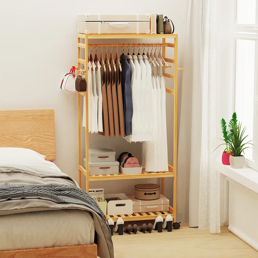 Hanging Heavy Duty Rolling Clothes Racks with Shoe Clothing Storage_2