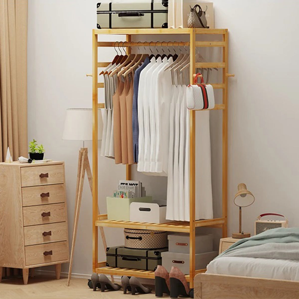 Hanging Heavy Duty Rolling Clothes Racks with Shoe Clothing Storage_4