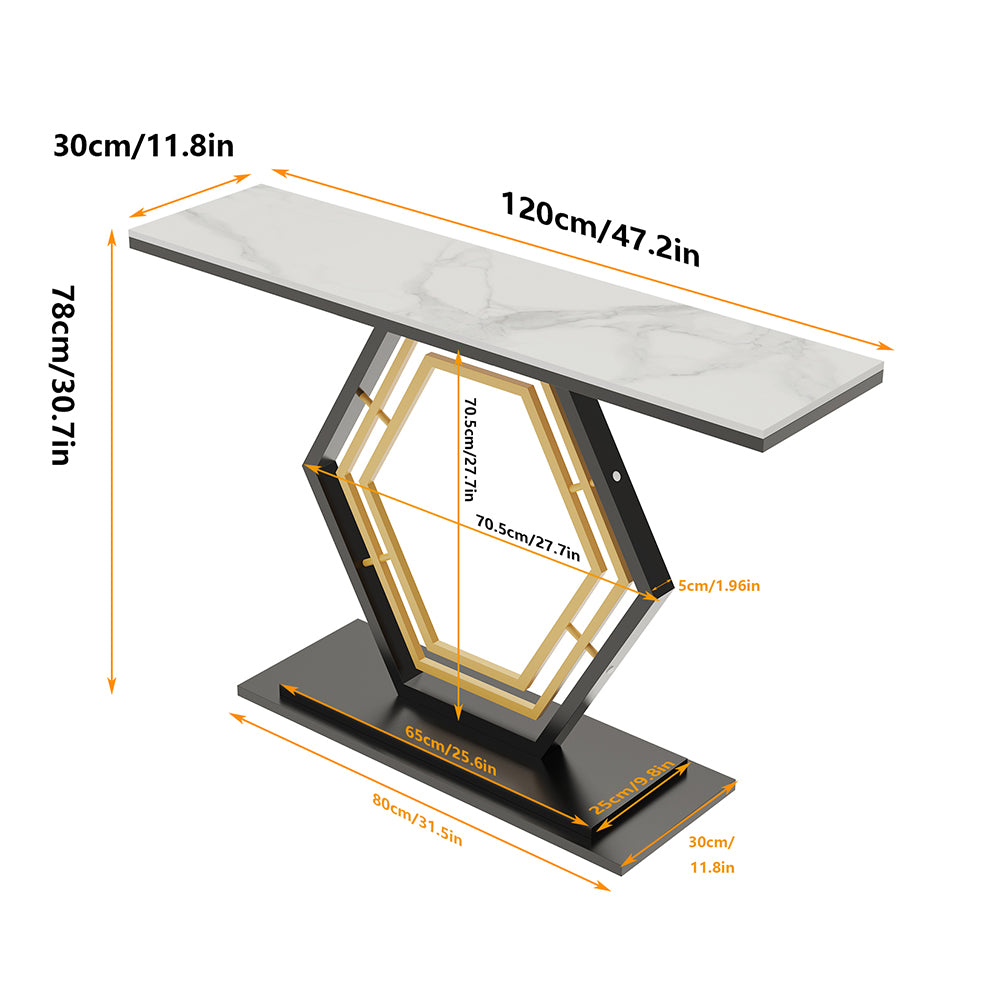 Console Table Sintered Stone Top Narrow Entryway Sofa Side Table Geometric Base_6