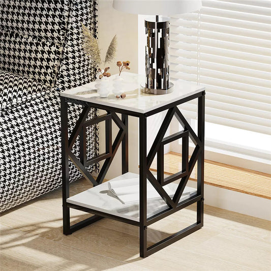 Sleek White Marble Side Table Sofa End Table Bedside Nightstand_0