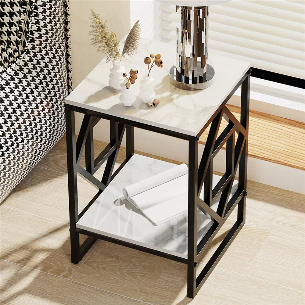 Sleek White Marble Side Table Sofa End Table Bedside Nightstand_1