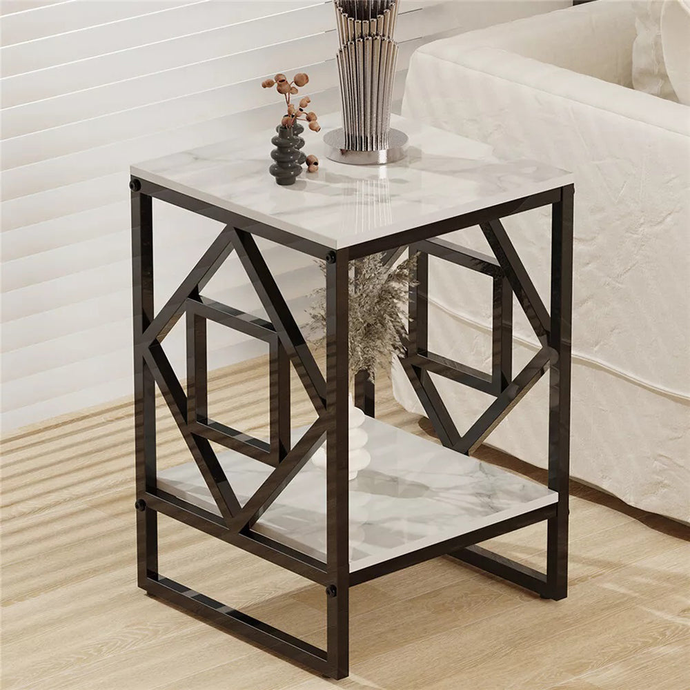 Sleek White Marble Side Table Sofa End Table Bedside Nightstand_2