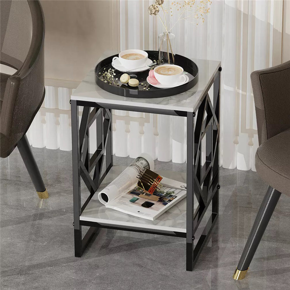 Sleek White Marble Side Table Sofa End Table Bedside Nightstand_3