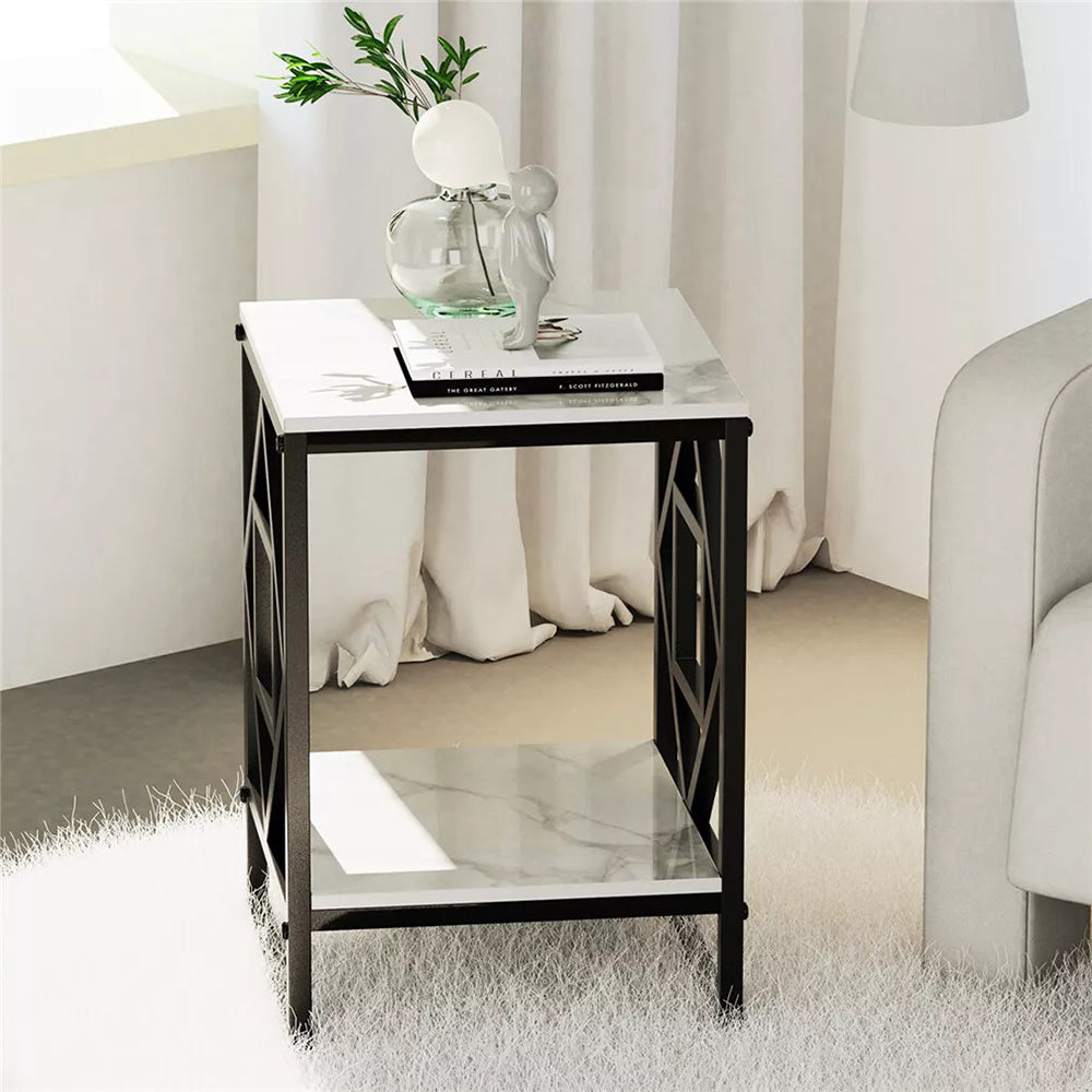 Sleek White Marble Side Table Sofa End Table Bedside Nightstand_4