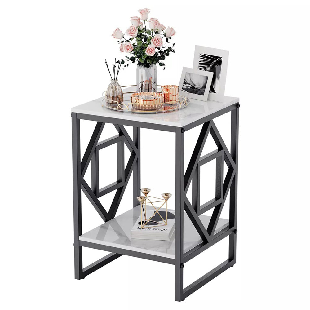 Sleek White Marble Side Table Sofa End Table Bedside Nightstand_6