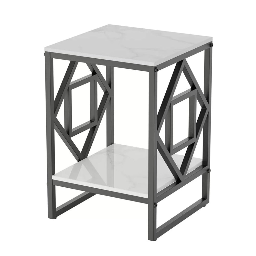 Sleek White Marble Side Table Sofa End Table Bedside Nightstand_7