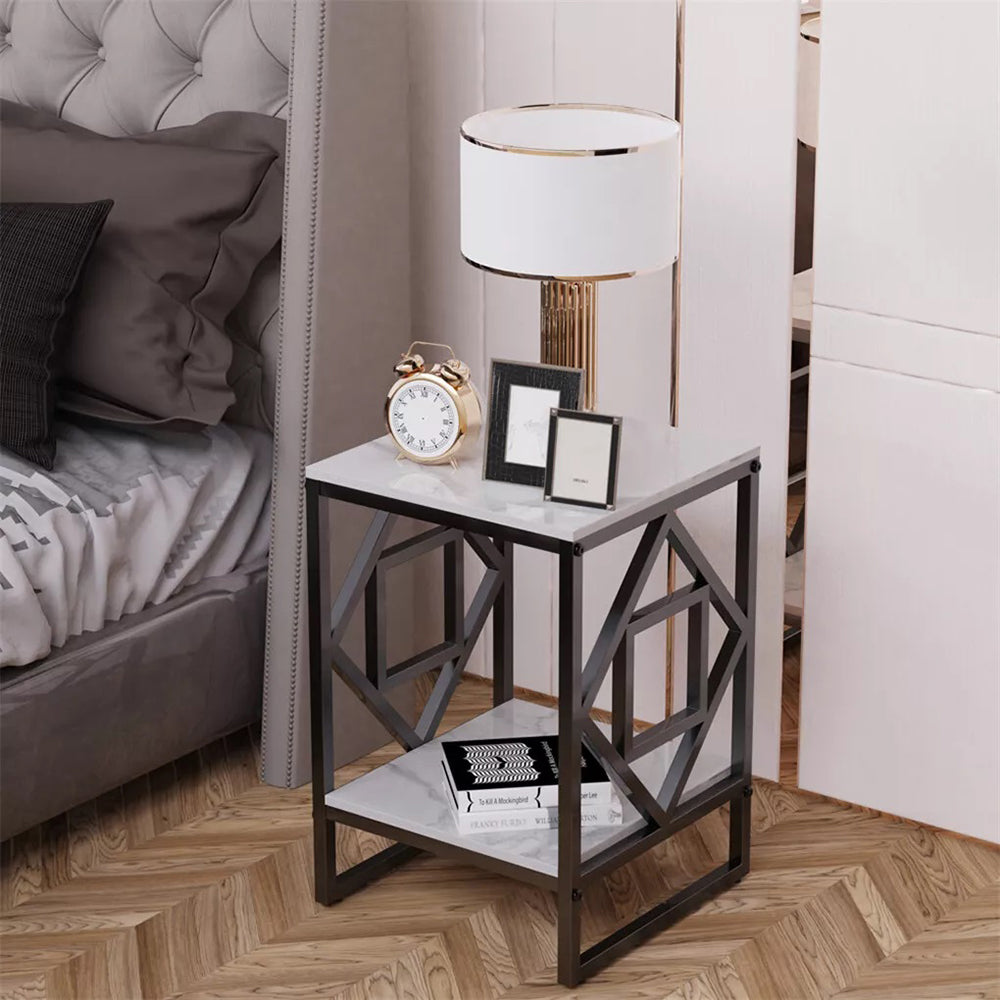 Sleek White Marble Side Table Sofa End Table Bedside Nightstand_5