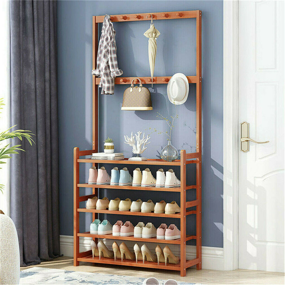 Vintage 3-in-1 Hall Tree Coat Rack Shoe Bench for Entryway with 3-Tier Storage Shelf_2