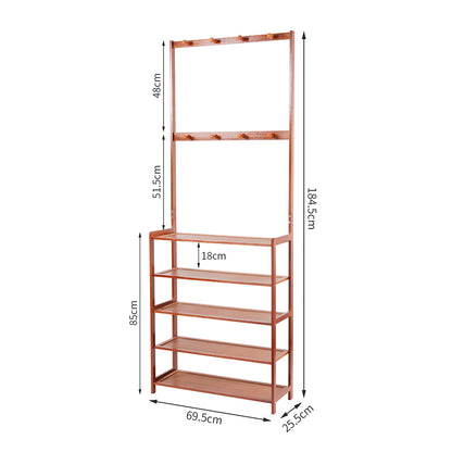 Vintage 3-in-1 Hall Tree Coat Rack Shoe Bench for Entryway with 3-Tier Storage Shelf_6