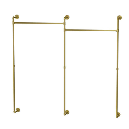 Industrial Pipe Clothing Rack Wall Mounted with Hanging Rods - Gold_7