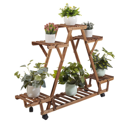 Triangular Plant Shelf 6 Potted Wood Plant Holder Flower Pot Stand_3