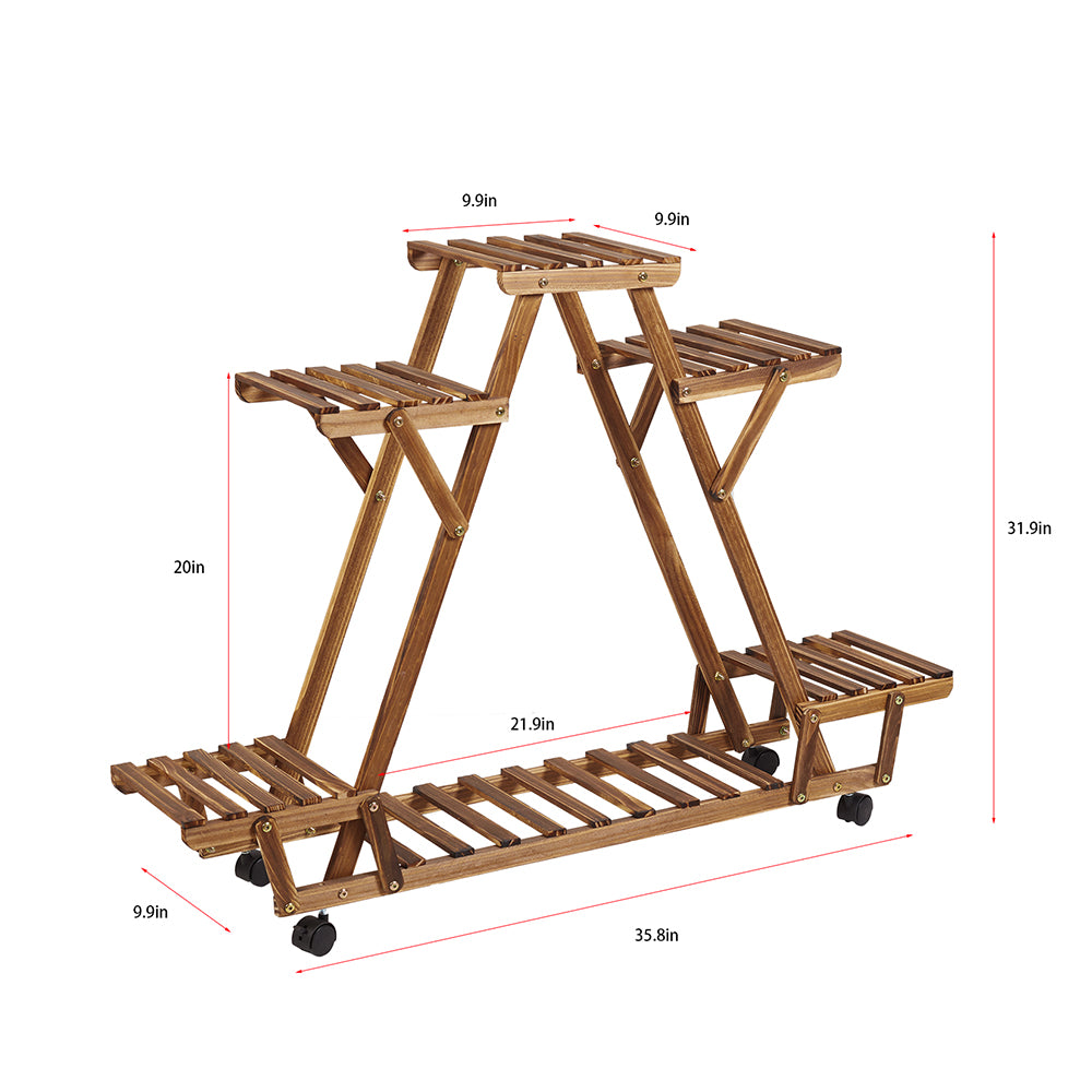 Triangular Plant Shelf 6 Potted Wood Plant Holder Flower Pot Stand_5