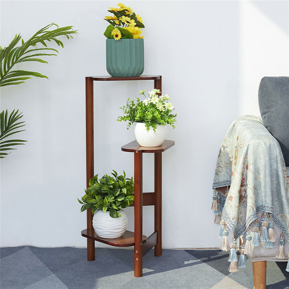 3 Tier Bamboo Corner Plant Stand Simplicity Flower Pot Holder Shelf_1