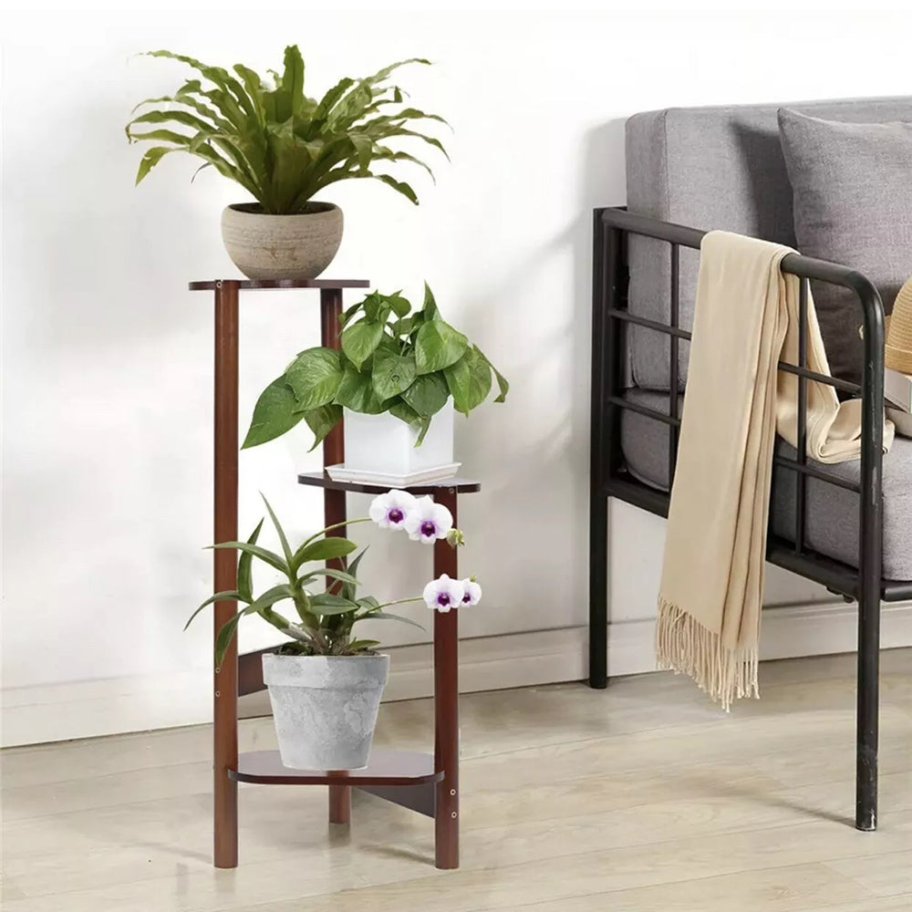 3 Tier Bamboo Corner Plant Stand Simplicity Flower Pot Holder Shelf_2