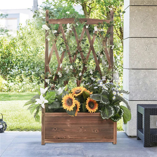 Lattice Raised Garden Bed Wooden Planter Box with Trellis_0