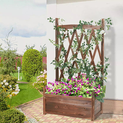 Lattice Raised Garden Bed Wooden Planter Box with Trellis_2