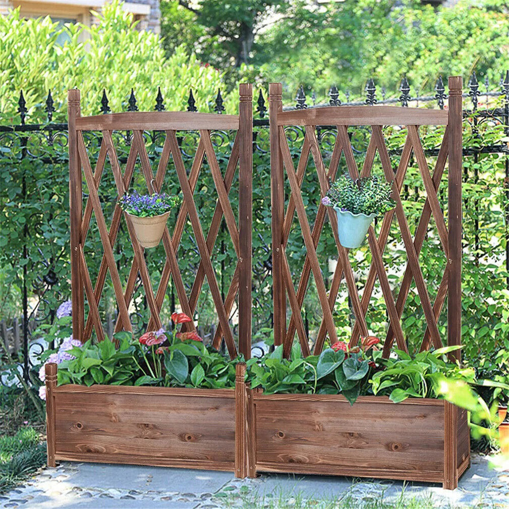 Lattice Raised Garden Bed Wooden Planter Box with Trellis_4