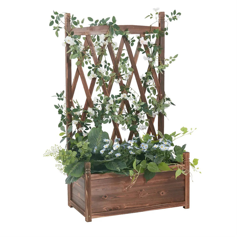 Lattice Raised Garden Bed Wooden Planter Box with Trellis_7