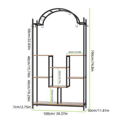 Extra Large Arched Metal Flower Shelf with Hanging Hooks_10