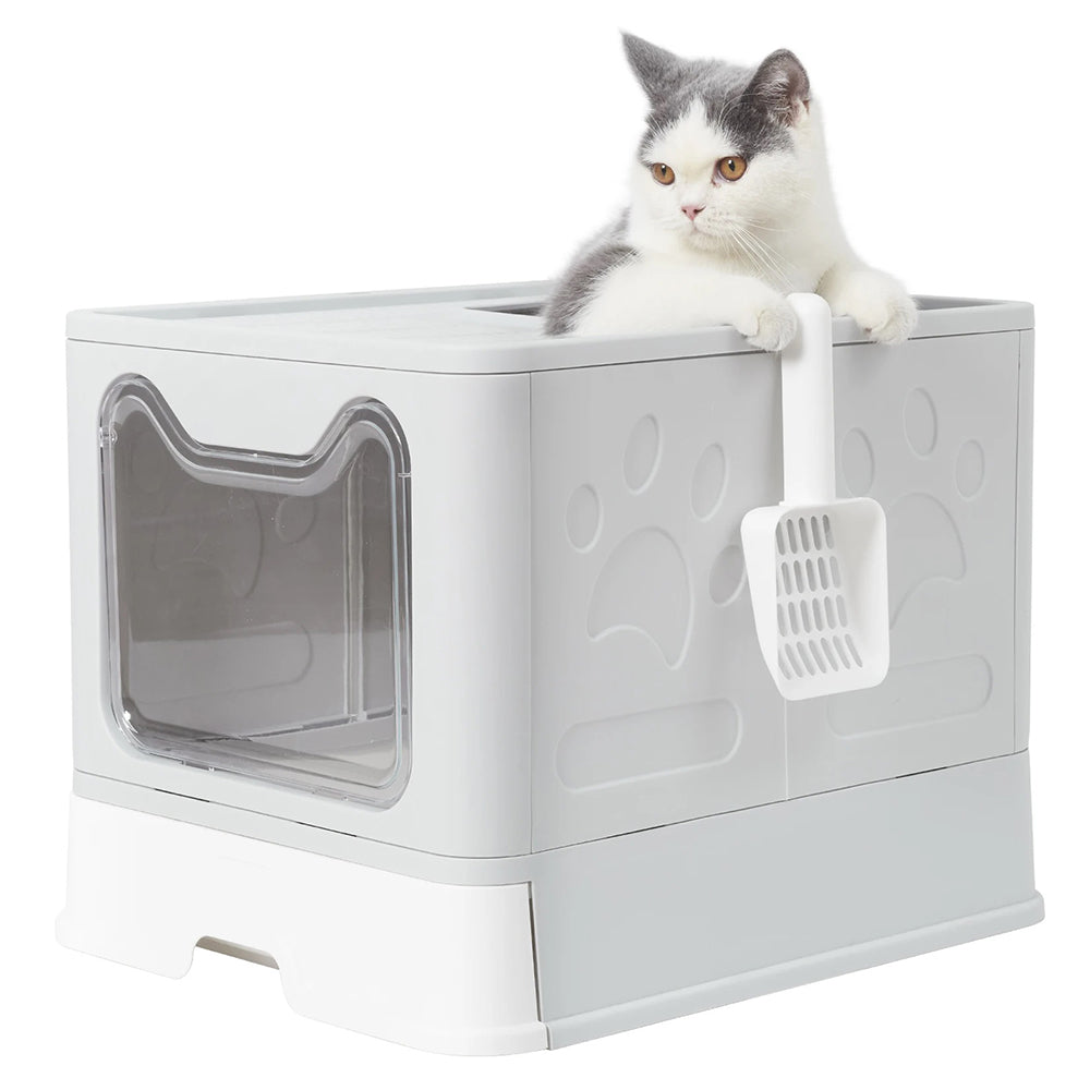 Large Space Foldable Cat Litter Box with Front Entry & Top Exit with Tray_7