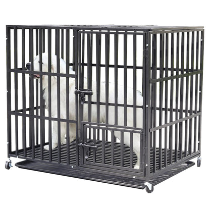 Heavy Duty Pet Dog Cage Strong Metal Crate Kennel Playpen with Wheels &Tray_5