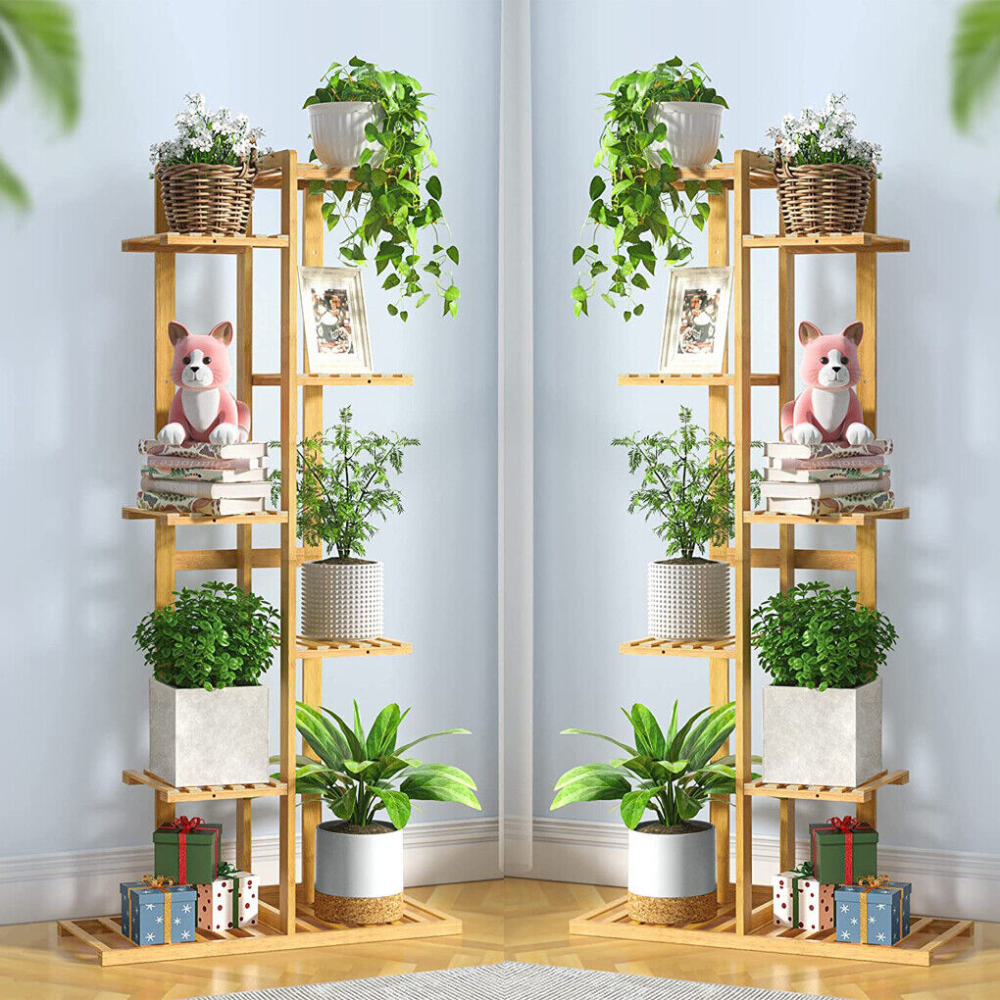 5/6 Pot Vertically Bamboo Flower Shelf Rack Pots Display Corner Shelving_1