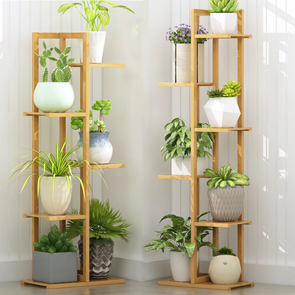 5/6 Pot Vertically Bamboo Flower Shelf Rack Pots Display Corner Shelving_2