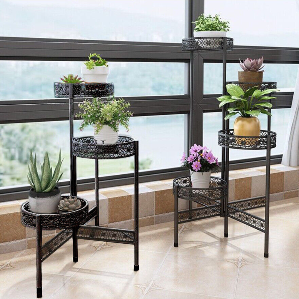 4 Tier Metal Flower Pot Rack Corner Shelving Storage Shelf_5