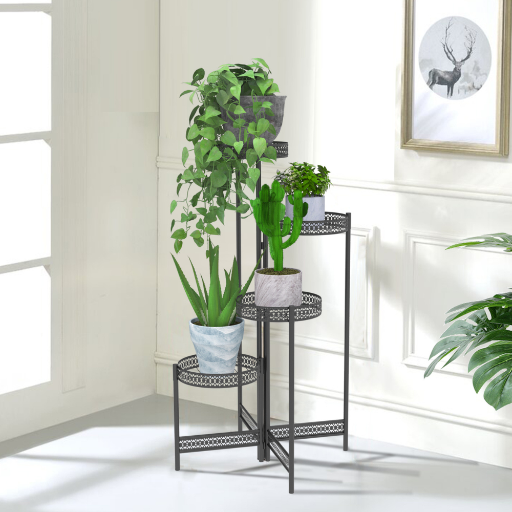 4 Tier Metal Flower Pot Rack Corner Shelving Storage Shelf_3