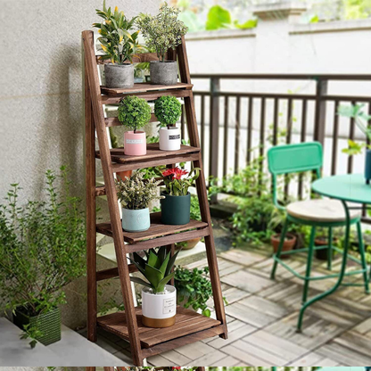 Folding 4 Tier Ladder Shelf Storage Shelving Unit Wooden Bookcase_6