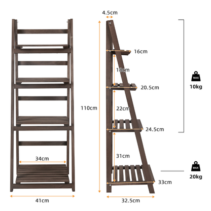 Folding 4 Tier Ladder Shelf Storage Shelving Unit Wooden Bookcase_10