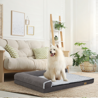 L-shape Pet Calming Bed Chaise Sofa Kennel Mat with Removable Plush Cover_1