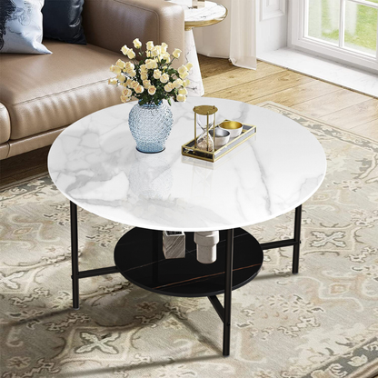 2 Tier Round Sofa Side End Table Marble Coffee Table_3