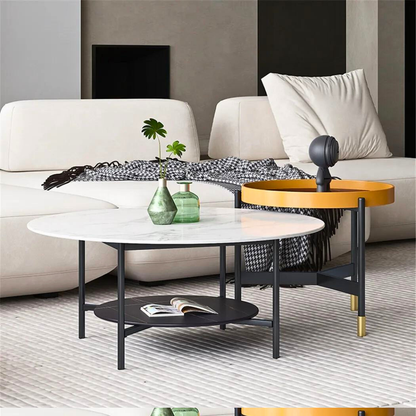 2 Tier Round Sofa Side End Table Marble Coffee Table_4