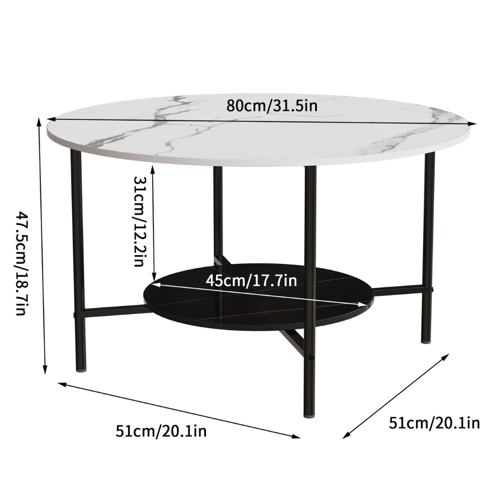 2 Tier Round Sofa Side End Table Marble Coffee Table_7