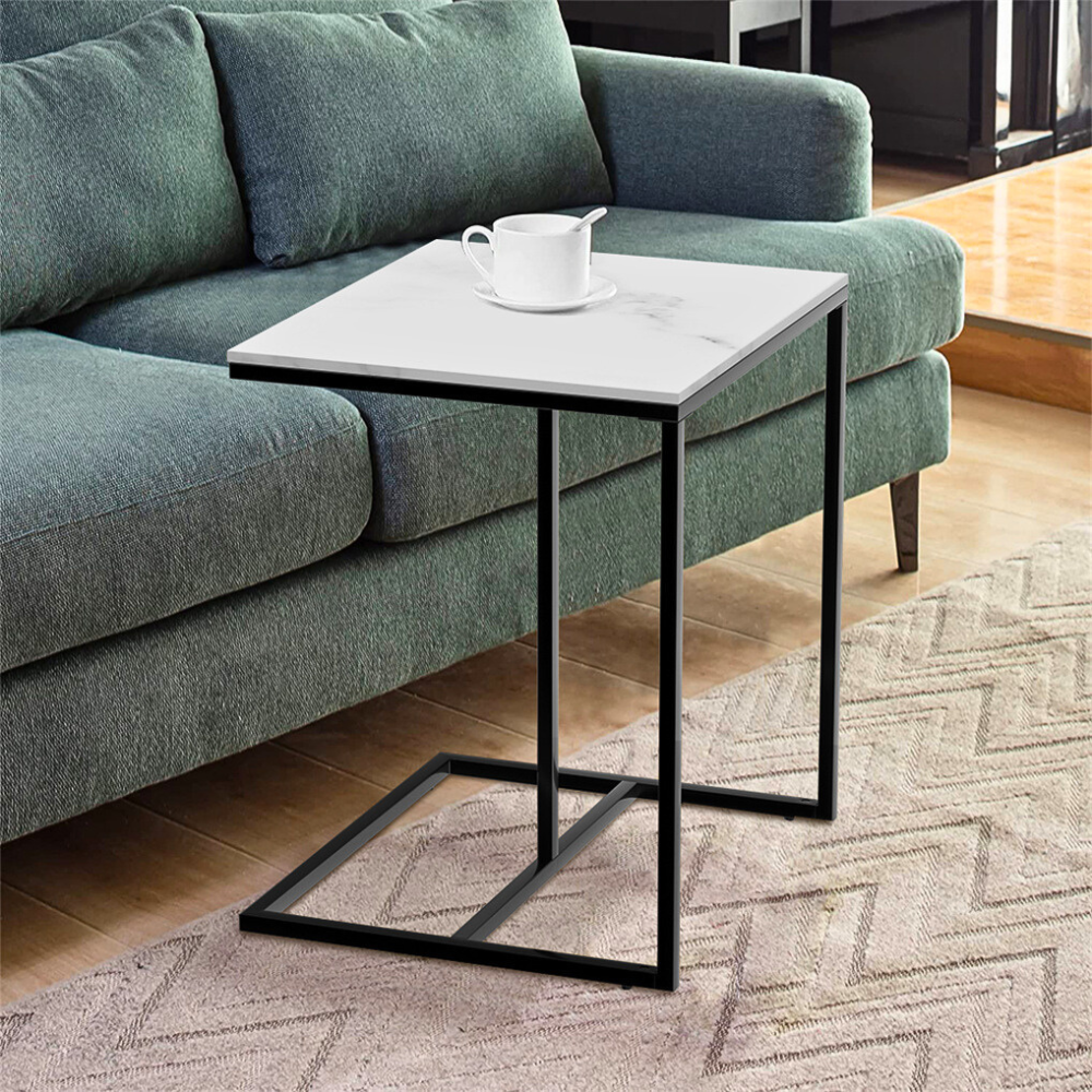 Marble Coffee Table Sofa Side End Table C Shape Bedside Laptop Table_0